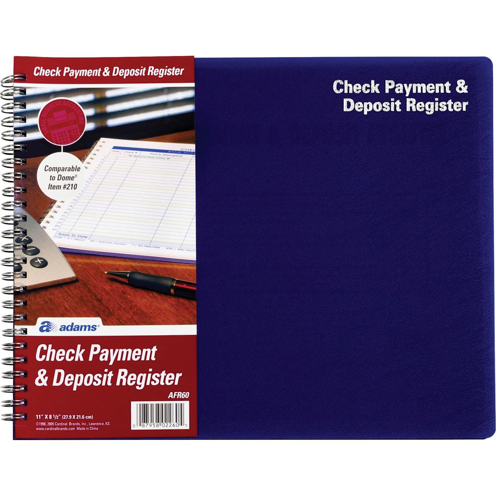 Adams Check Payment & Deposit Register - 96 Sheet(s) - 11'' x 8.50'' Sheet Size - White Sheet(s) - 1 Each