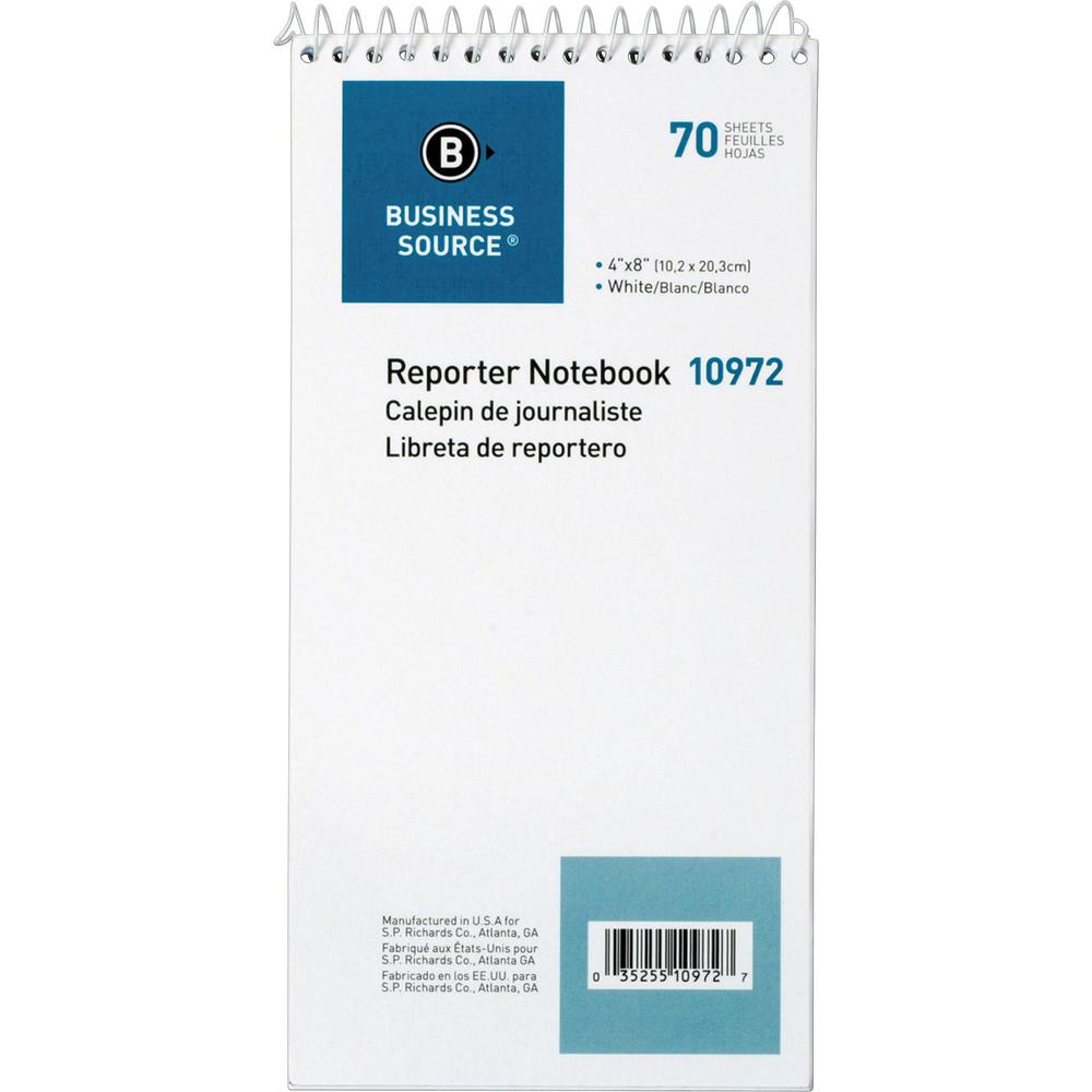 Business Source Coat Pocket-size Reporters Notebook - 70 Sheets - Spiral - 4'' x 8'' Sheet Size - White Paper - 12 / Dozen