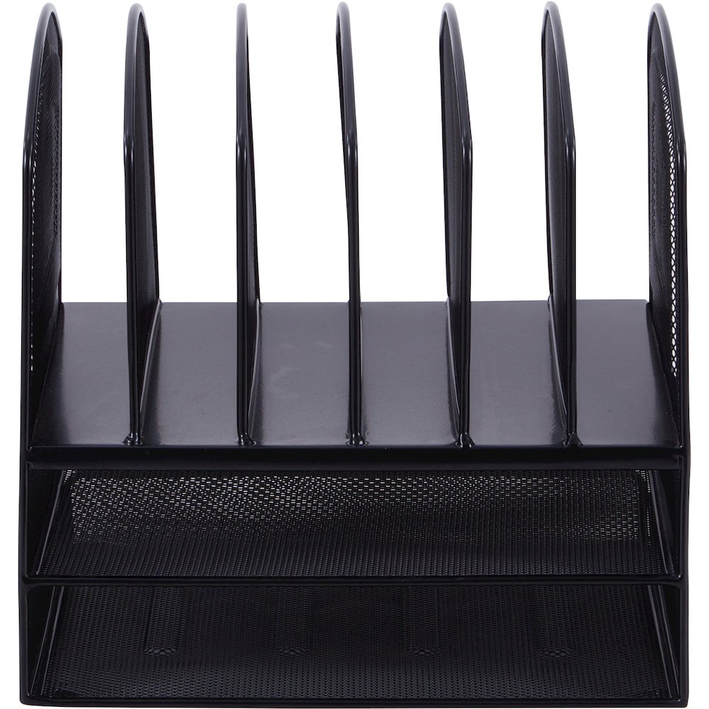 Lorell Mesh Desk Organizer - 8 Compartment(s) - Sturdy - Powder Coated - Black - Steel - 1 Each