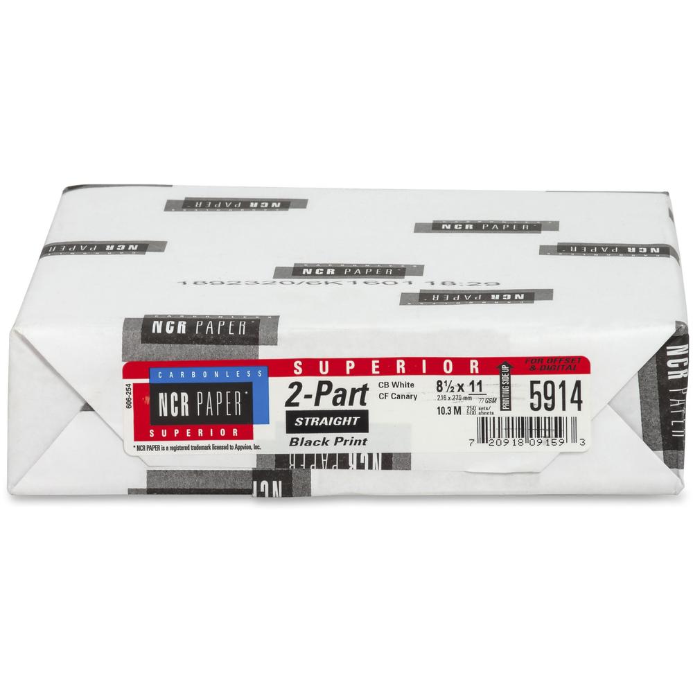 NCR Paper Superior 2-part Straight Carbonless Paper - White - 92 Brightness - Letter - 8 1/2'' x 11'' - 20.50 lb Basis Weight - 500 / Pack - Carbonless - White, Canary