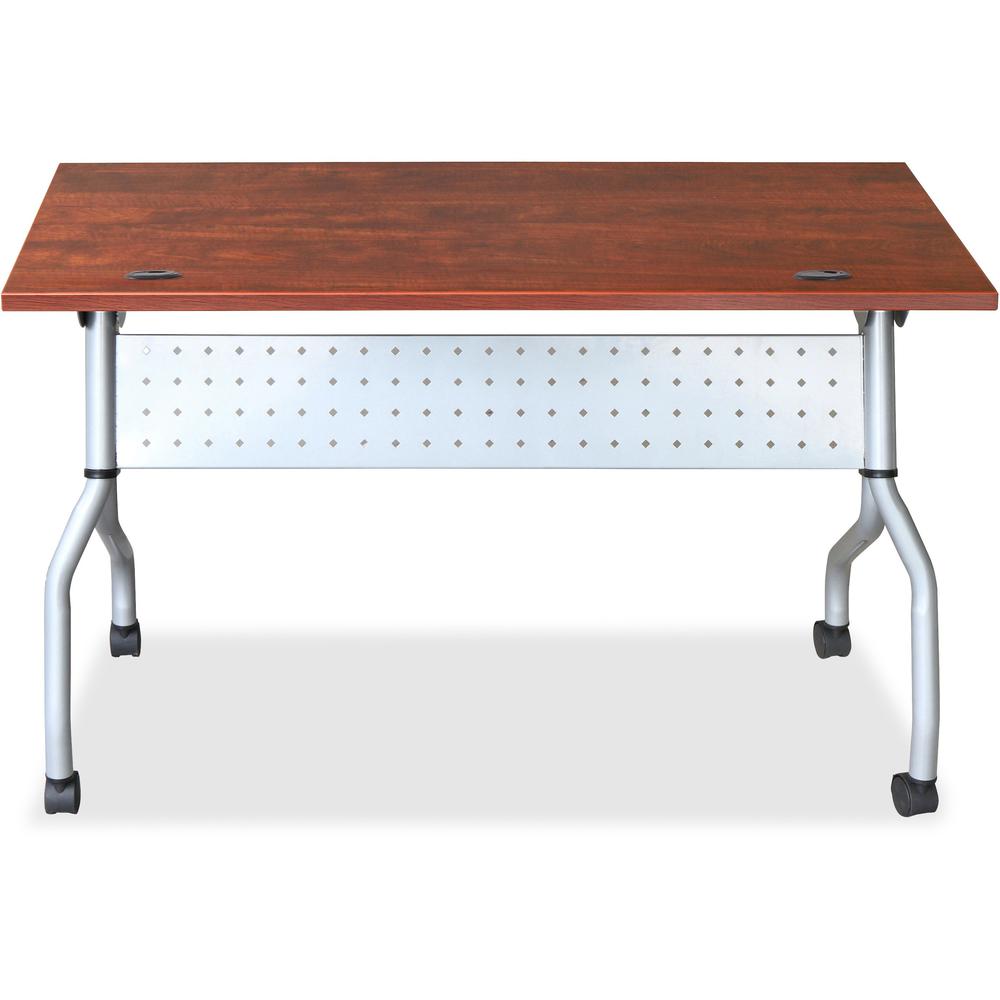 Lorell Flip Top Training Table - Rectangle Top - Four Leg Base - 4 Legs x 23.60'' Table Top Width x 60'' Table Top Depth - 29.50'' Height x 59'' Width x 23.63'' Depth - Cherry - Nylon - Melamine Top Materi