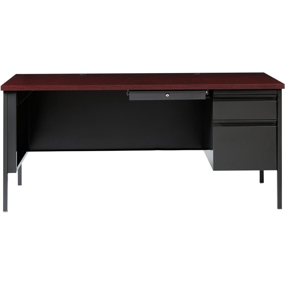 Lorell Fortress Series 66'' Right-Pedestal Desk - Rectangle Top - 66'' Table Top Width x 30'' Table Top Depth x 1.12'' Table Top Thickness - 29.50'' HeightAssembly Required - Laminated, Mahogany - Steel -