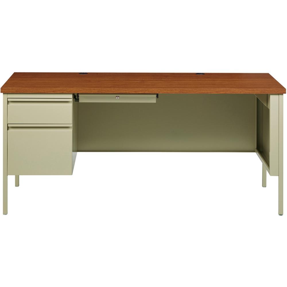 Lorell Fortress Series Left-Pedestal Desk - Rectangle Top - 66'' Table Top Width x 30'' Table Top Depth x 1.12'' Table Top Thickness - 29.50'' HeightAssembly Required - Oak, Oak Laminate, Putty - Steel -