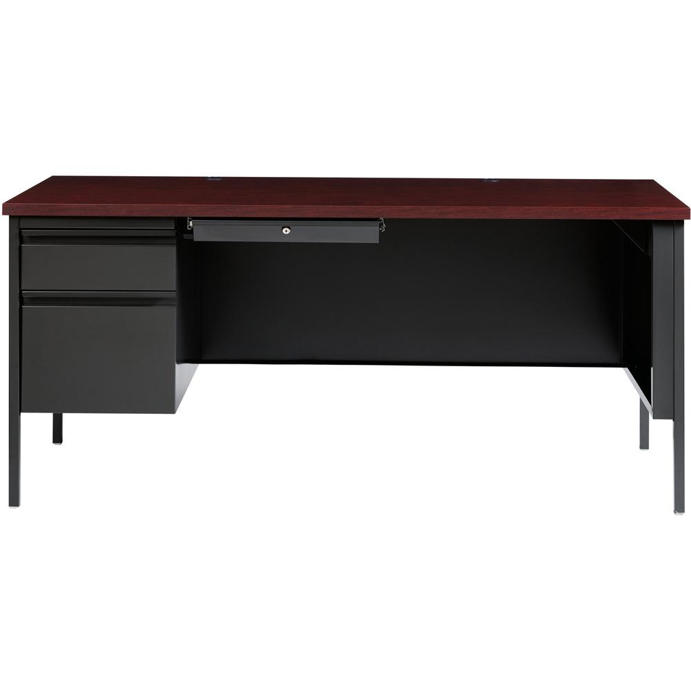 Lorell Fortress Series Left-Pedestal Desk - Rectangle Top - 66'' Table Top Width x 30'' Table Top Depth x 1.12'' Table Top Thickness - 29.50'' HeightAssembly Required - Laminated, Mahogany - Steel - 1 Eac