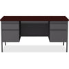 Lorell Fortress Series Double-Pedestal Desk - Rectangle Top - 60'' Table Top Width x 30'' Table Top Depth x 1.12'' Table Top Thickness - 29.50'' HeightAssembly Required - Laminated, Mahogany - Steel - 1 E
