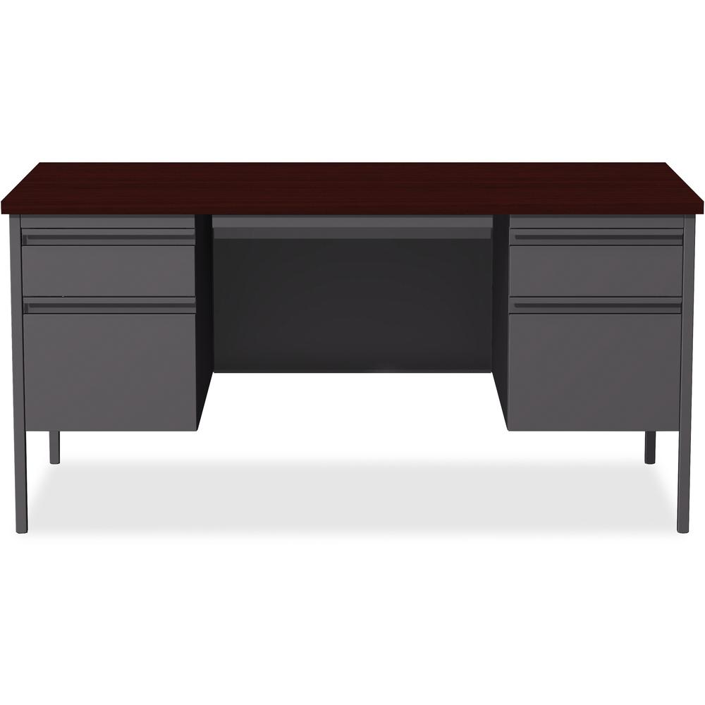 Lorell Fortress Series Double-Pedestal Desk - Rectangle Top - 60'' Table Top Width x 30'' Table Top Depth x 1.12'' Table Top Thickness - 29.50'' HeightAssembly Required - Laminated, Mahogany - Steel - 1 E