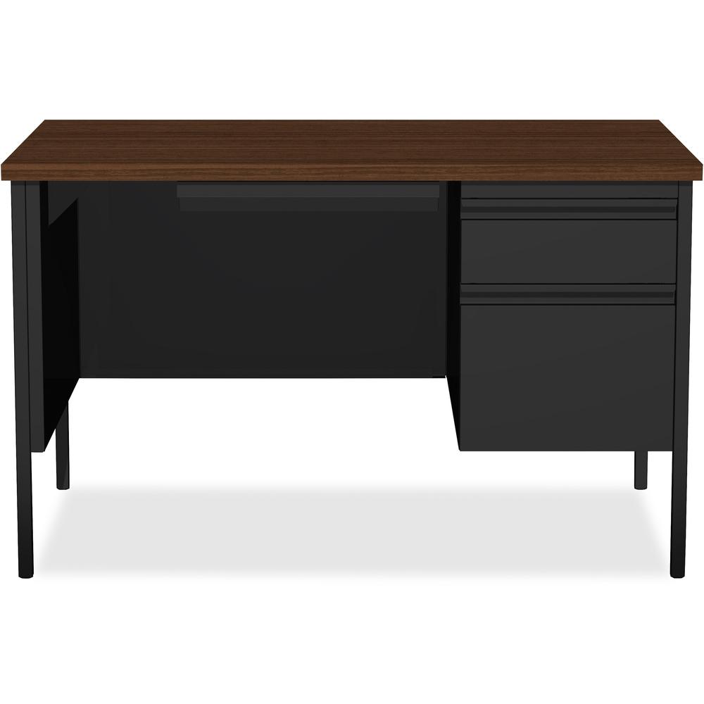 Lorell Fortress Series 48'' Right Single-Pedestal Desk - Laminated Rectangle, Walnut Top - 30'' Table Top Length x 48'' Table Top Width x 1.13'' Table Top Thickness - 29.50'' Height - Assembly Required - B