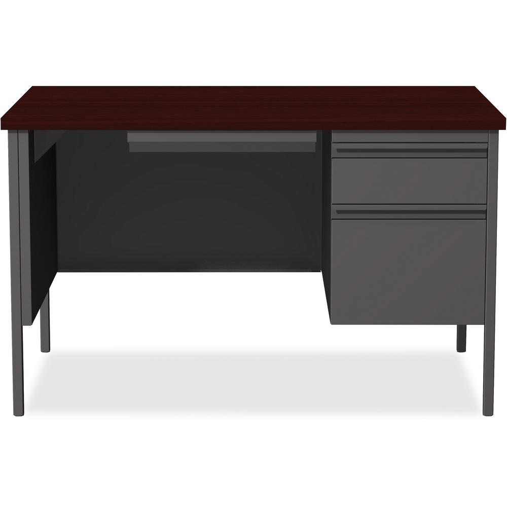 Lorell Fortress Series 48'' Right Single-Pedestal Desk - Laminated Rectangle, Mahogany Top - 30'' Table Top Length x 48'' Table Top Width x 1.13'' Table Top Thickness - 29.50'' Height - Assembly Required -