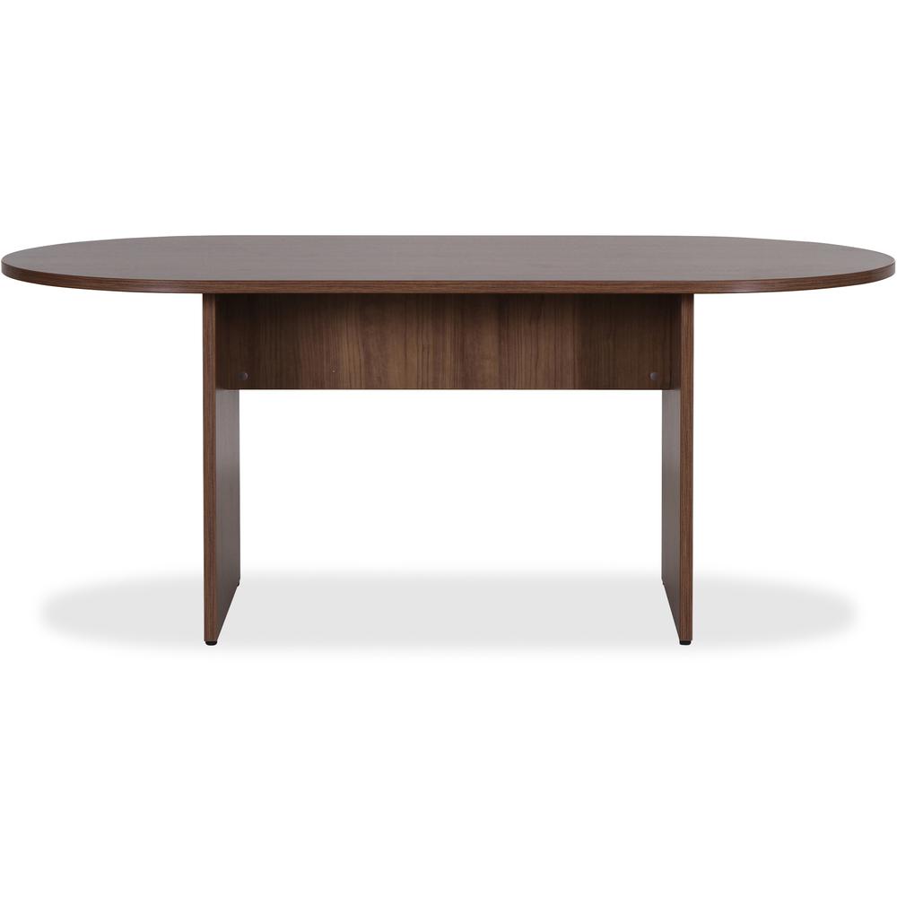 Lorell Essentials Oval Conference Table - 1.3'' Table Top, 0'' Edge, 70.9'' x 35.4''29.5'' Table - Finish: Walnut Laminate - Adjustable Foot Glide
