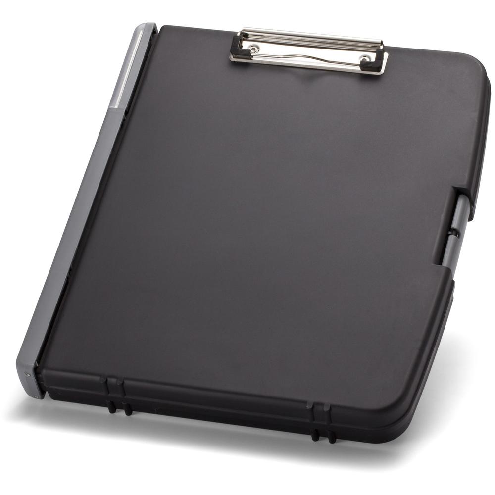 Officemate Ringbinder Clipboard Storage Box - 8 19/64'' , 8 1/2'' x 11 45/64'' , 11'' - Spring Clip - Plastic - Charcoal - 1 Each