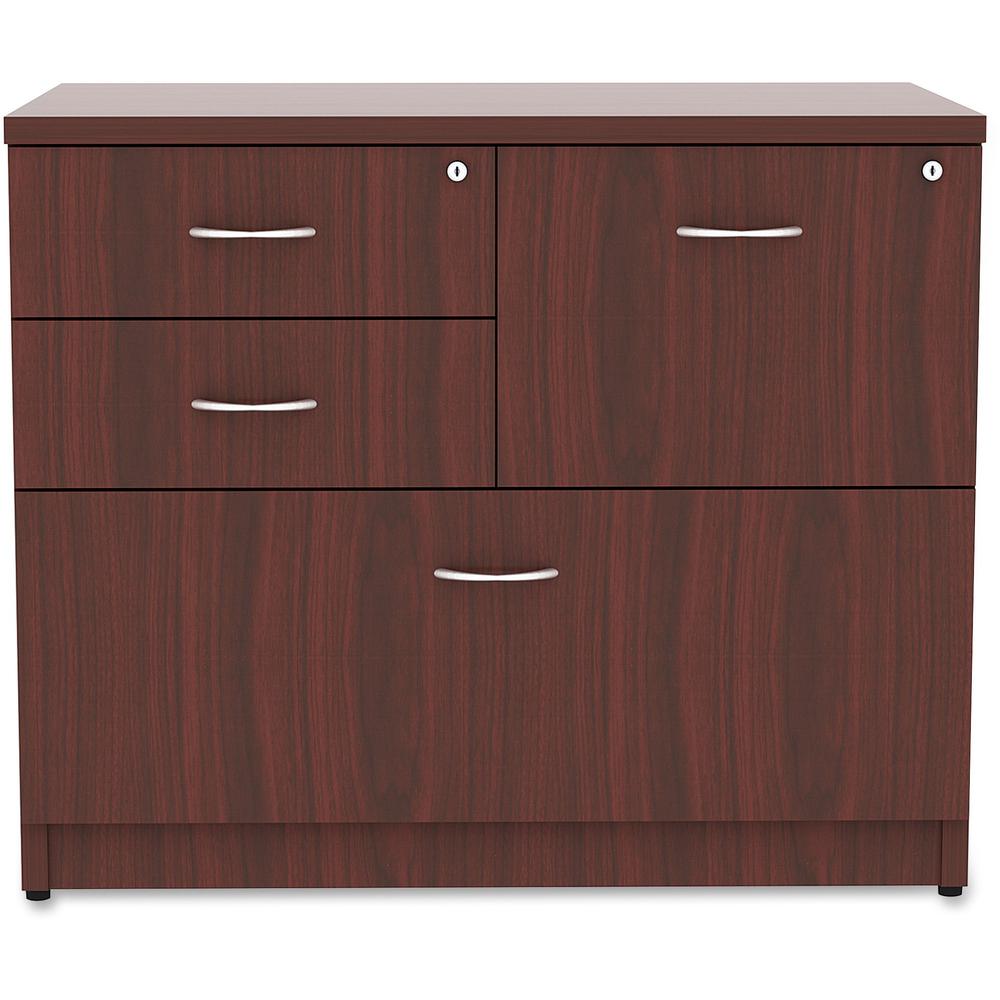 Lorell Essentials Series Box/Box/File Lateral File - 1'' Side Panel, 0.1'' Edge, 35.5'' x 22''29.5'' Lateral File - 4 x Box, File Drawer(s) - Mahogany Laminate Table Top - Versatile, Ball Bearing Glide, Dr