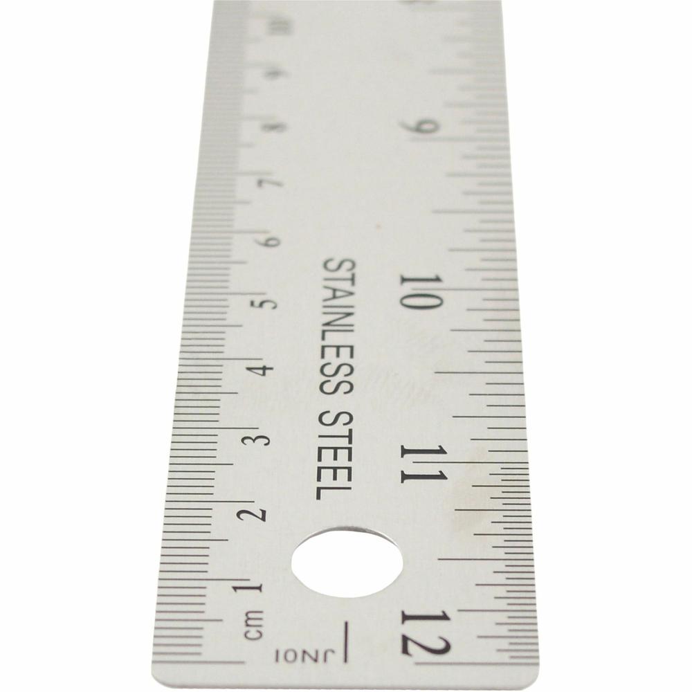 Westcott Stainless Steel Rulers - 12'' Length x 1'' Width - 1/16, 1/32 Graduations - Metric, Imperial Measuring System - Stainless Steel - Stainless Steel - 12 / Box