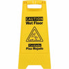 Genuine Joe Universal Graphic Wet Floor Sign - Print/Message ''Wet Floor'' - Foldable - Yellow - 3 / Bundle