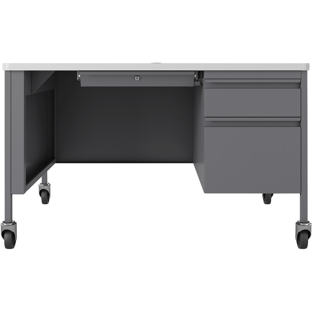 Lorell Fortress Series 48'' Mobile Right-Pedestal Teachers Desk - 48'' x 30''29.5'' - Box, File Drawer(s) - Single Pedestal on Right Side - T-mold Edge - Finish: Gray