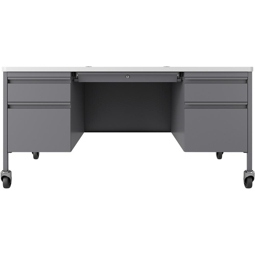 Lorell Fortress Series Mobile Double-Pedestal Teachers Desk - 60'' x 30''29.5'' - Box, File Drawer(s) - Double Pedestal - T-mold Edge - Finish: Gray