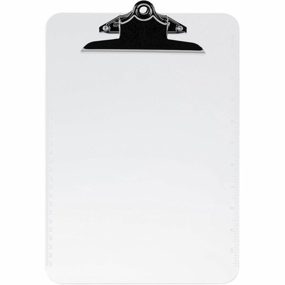 Business Source Spring Clip Plastic Clipboard - 8 1/2'' x 11'' Sheet Size - Spring Clip - Plastic - Clear - 12 / Box