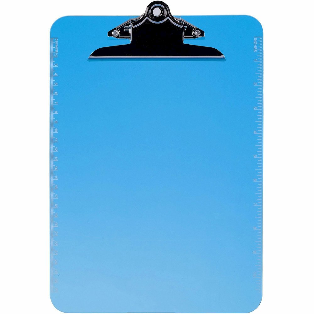Business Source Spring Clip Plastic Clipboard - 8 1/2'' x 11'' Sheet Size - Spring Clip - Plastic - Blue - 12 / Box