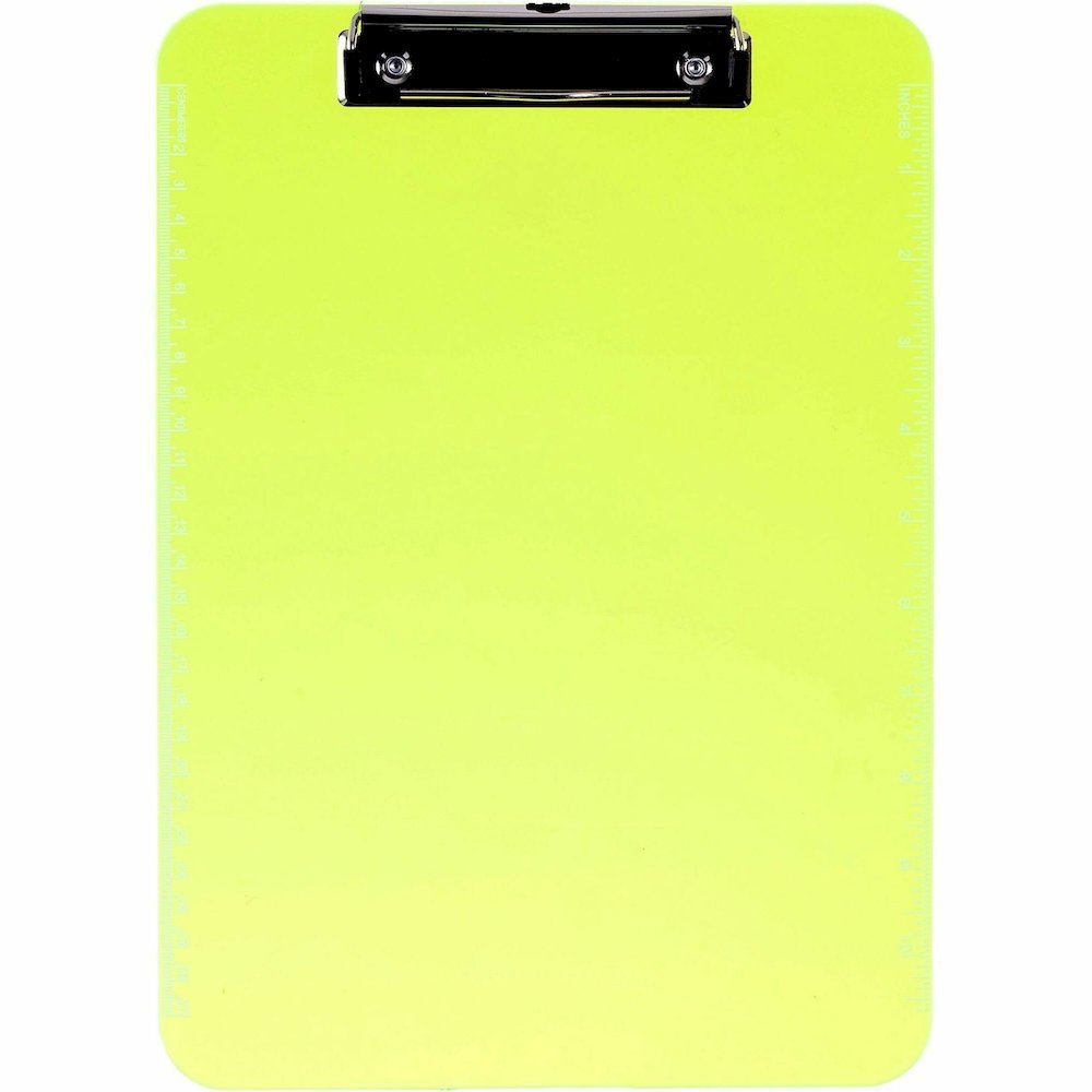 Business Source Flat Clip Clipboard - 9'' x 12'' Sheet Size - Plastic - Neon Green - 6 / Bundle
