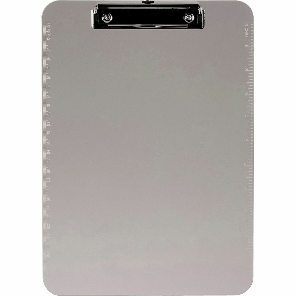 Business Source Flat Clip Plastic Clipboard - 9'' x 12'' Sheet Size - Plastic - Smoke - 6 / Bundle
