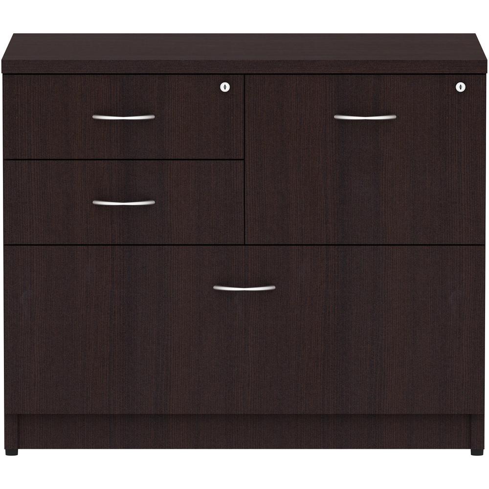 Lorell Essentials Series Box/Box/File Lateral File - 35.5'' x 22''29.5'' Lateral File, 1'' Side Panel - 4 x File, Box Drawer(s) - Finish: Espresso Laminate