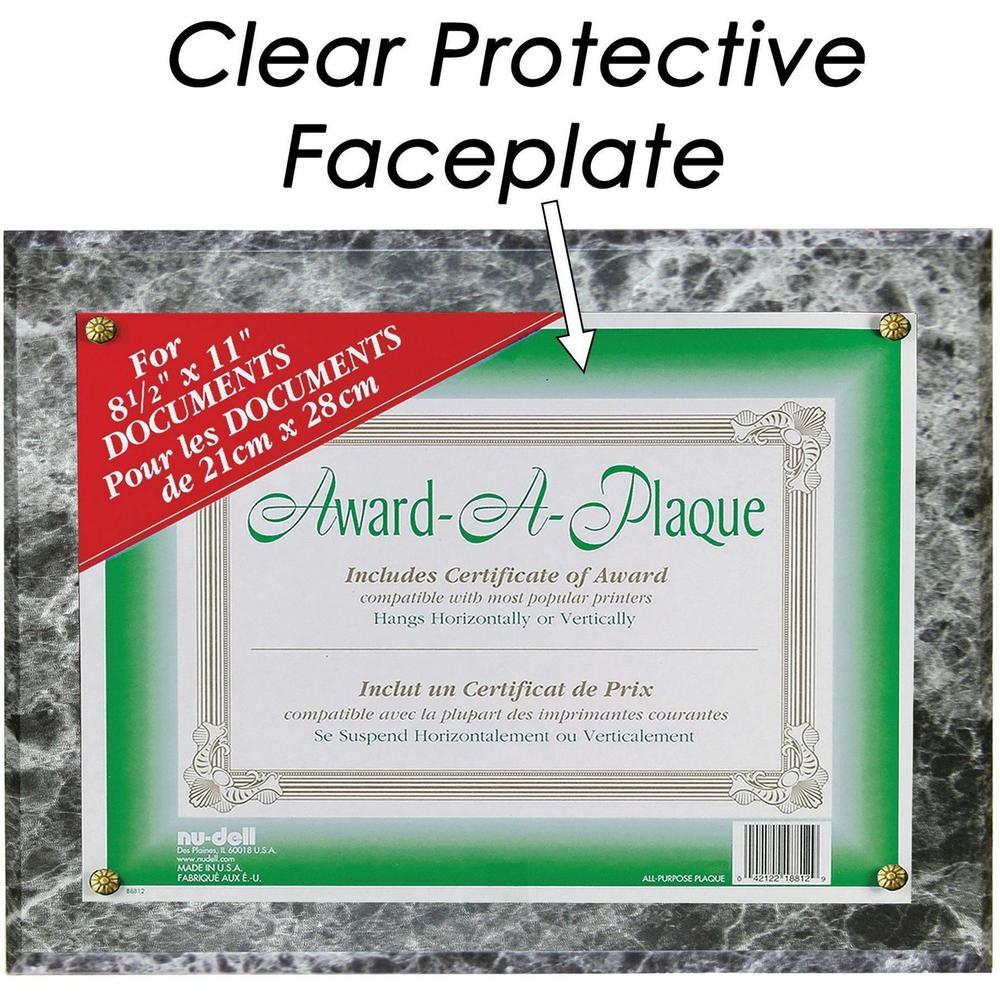 Golite nu-dell Woodgrain Award-A-Plaque - 13'' x 10.50'' Frame Size - Holds 11'' x 8.50'' Insert - Horizontal, Vertical - 1 Each - Black Marble - NuDell
