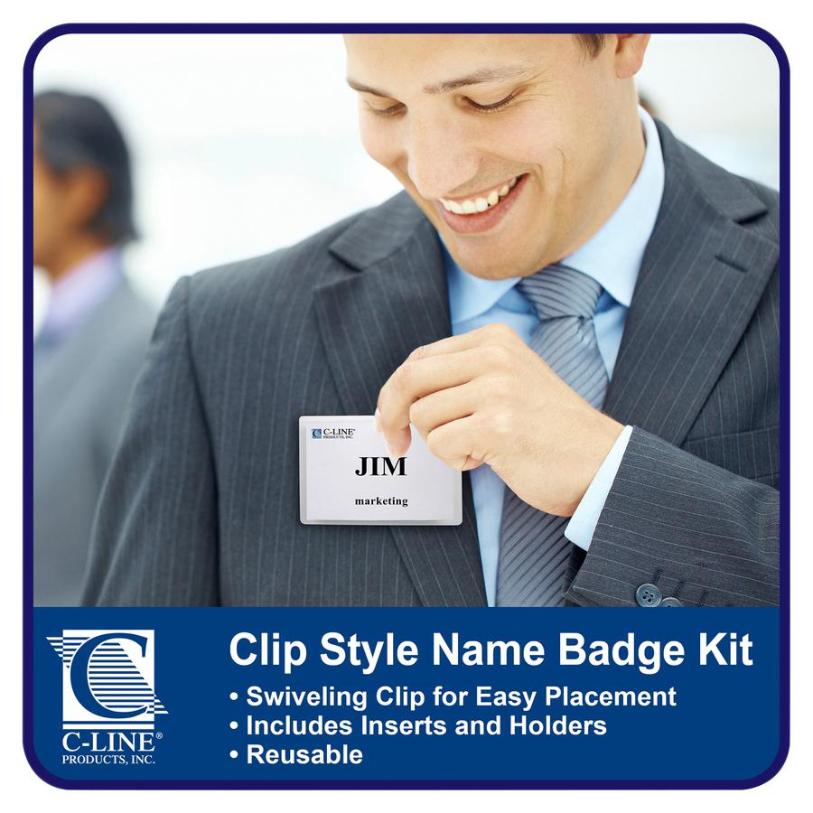 C-Line Clip Style Name Badge Holder Kit - Sealed Holders with Inserts, 4 x 3, 96/BX, 95596