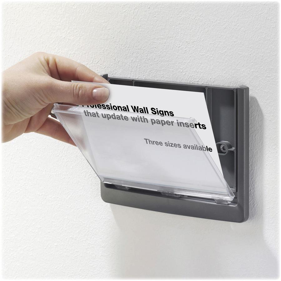 DURABLE CLICK SIGN with Cubicle Panel Pins - 2-1/8'' x 5-7/8'' - 2 Pins - Anti-glare - Acrylic, Aluminum - Updateable - Graphite - 1 Pack - Durable