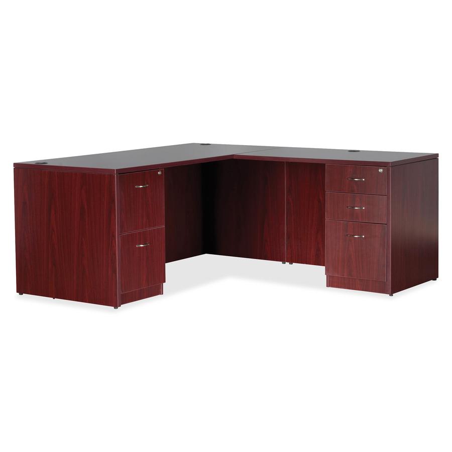 Lorell Essentials Series Rectangular Desk Shell - 59'' x 29.5'' x 1'' x 29.5'' - Finish: Laminate, Mahogany - Grommet, Modesty Panel, Durable, Adjustable Feet