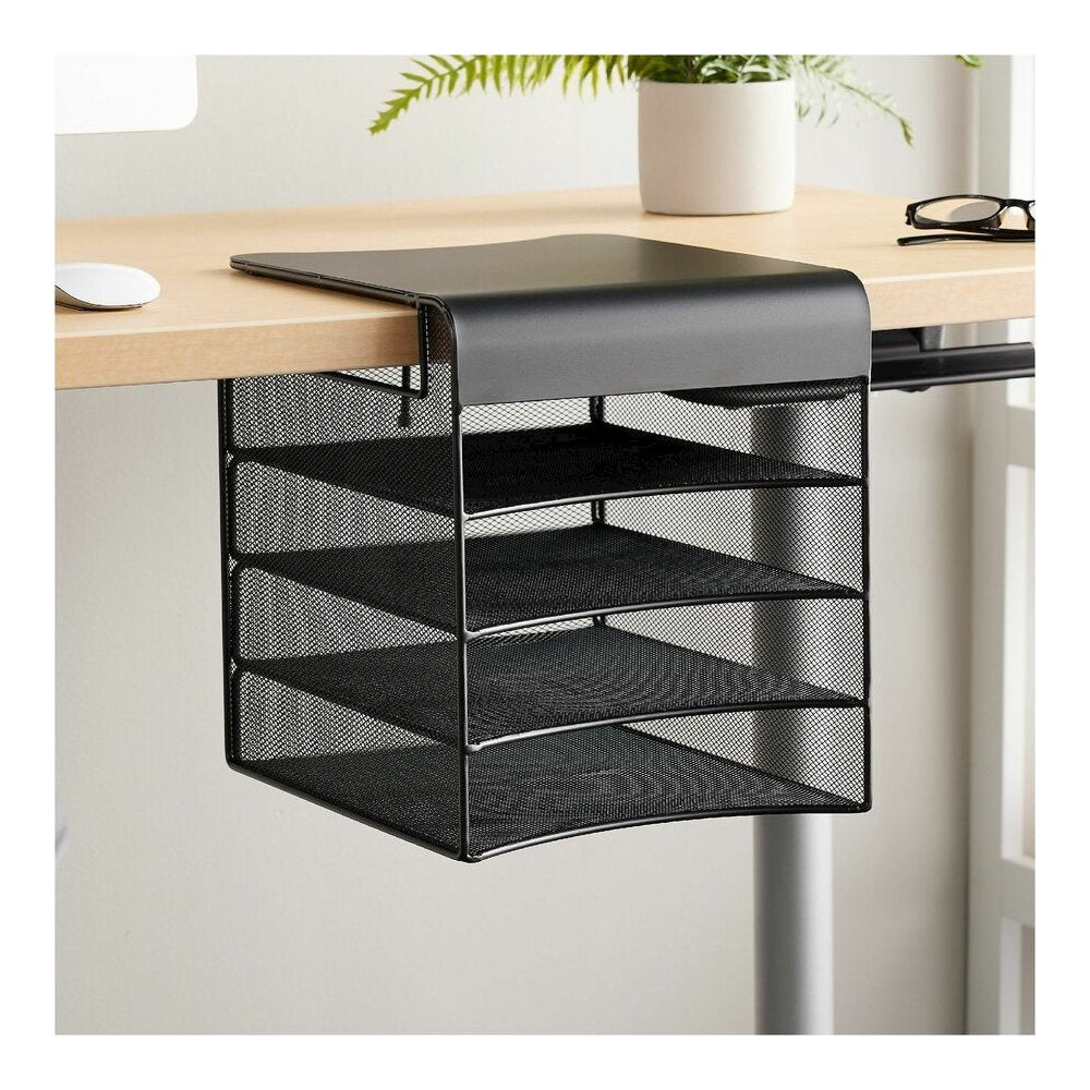 Safco Onyx Solid Top Horizontal Hanging Storage - 12'' Height x 10.25'' Width x 12.38'' Depth - Scratch Resistant - Powder Coated - Black - Steel - 1 Each