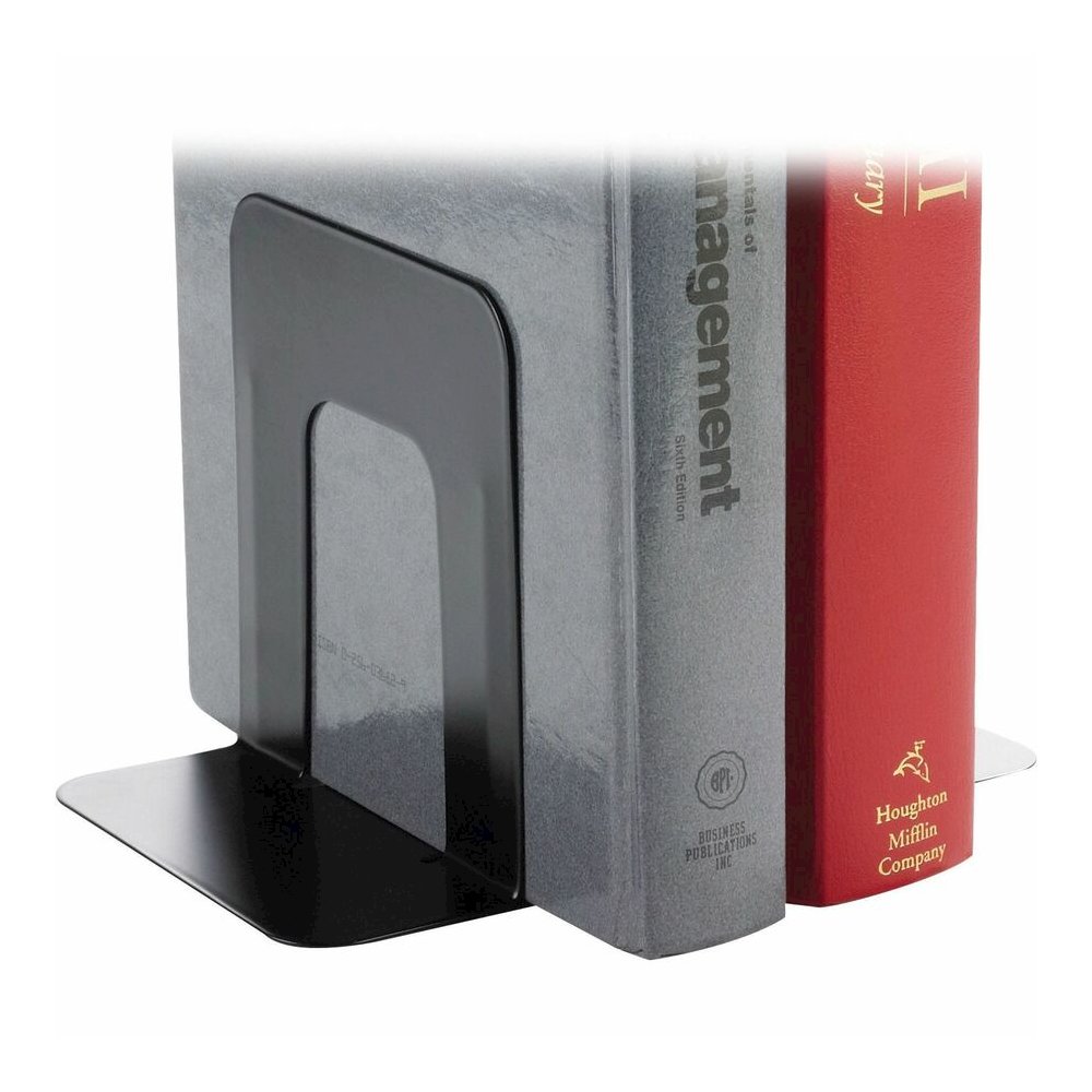 Business Source Heavy-gauge Steel Book Supports - 5.25'' Height x 5'' Width x 4.75'' Depth - Desktop - Non-skid Base, Scratch Resistant, Stain Resistant - Black - Steel - 2/Pair - 6 / Box