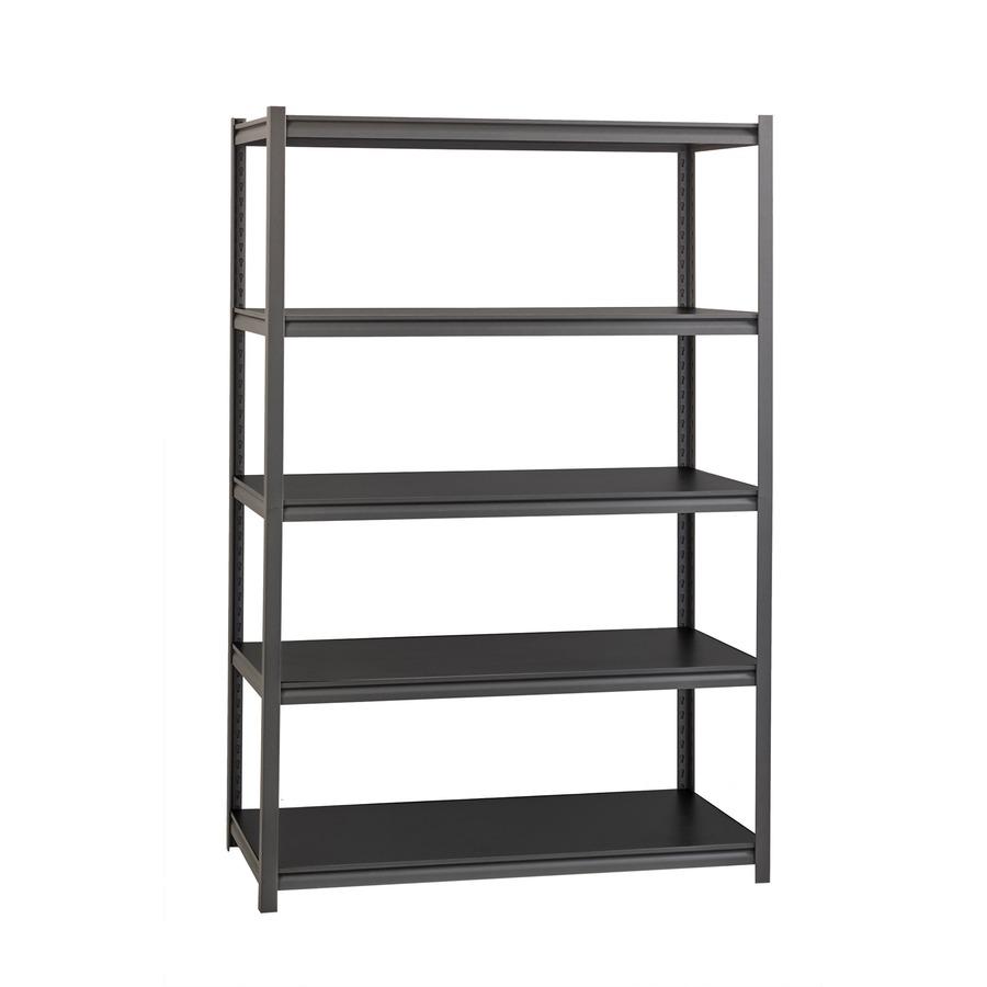 Lorell Iron Horse 3200 lb Capacity Riveted Shelving - 5 Shelf(ves) - 72'' Height x 48'' Width x 18'' Depth - 30% Recycled - Black - Steel, Laminate - 1 Each