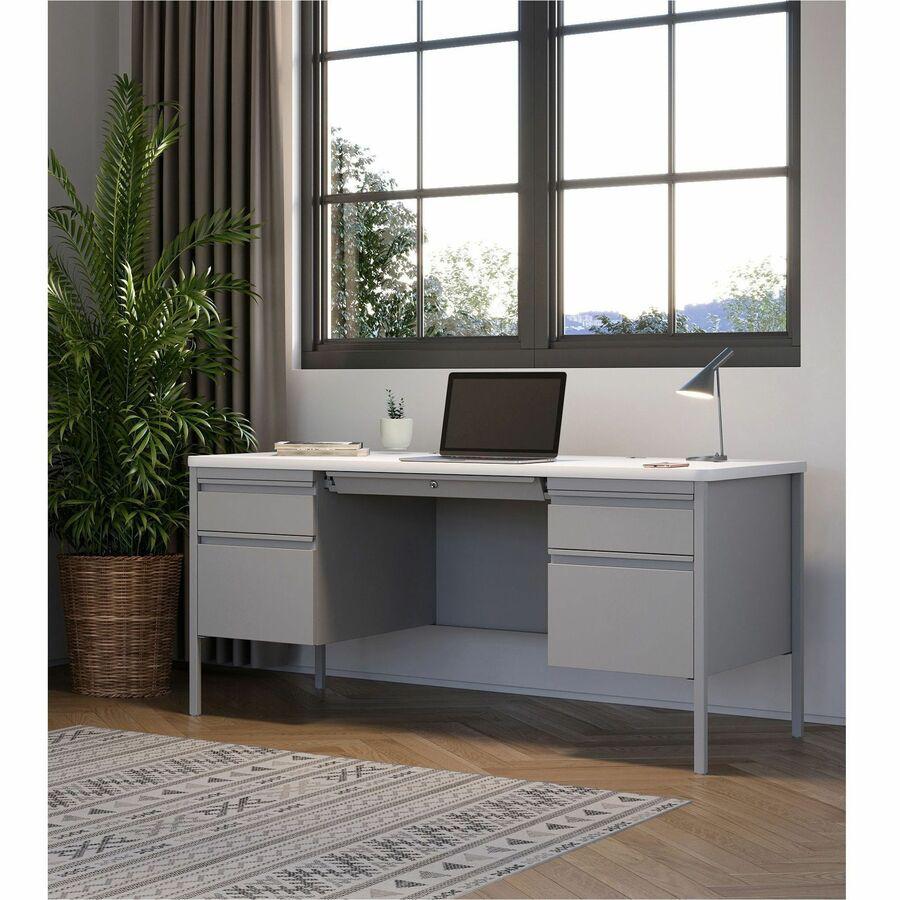 Lorell Fortress Series Mobile Double-Pedestal Teachers Desk - 60'' x 30''29.5'' - Box, File Drawer(s) - Double Pedestal - T-mold Edge - Finish: Gray