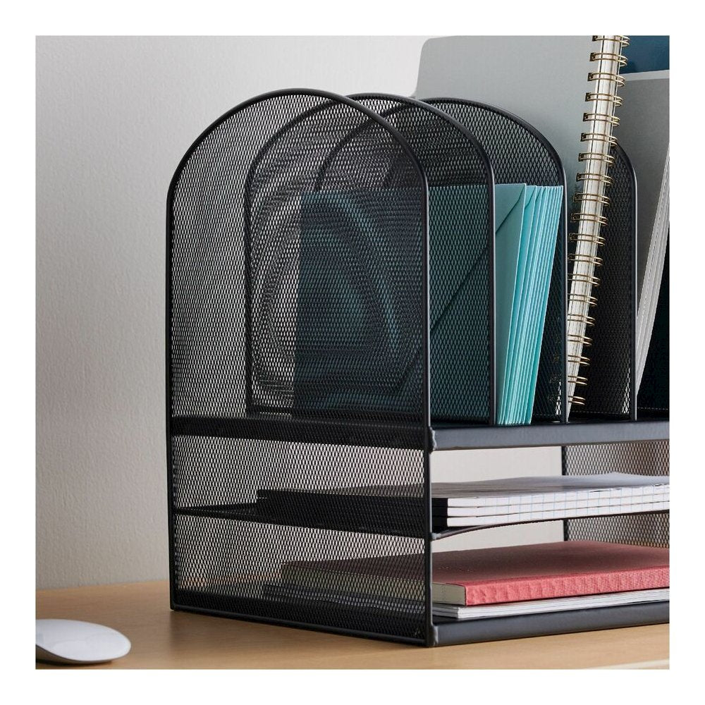 Safco Onyx 2 Horizontal/6 Upright Desk Organizer - 8 Compartment(s) - 13'' Height x 13.25'' Width x 11.50'' Depth - Desktop - Black - Steel - 1 Each