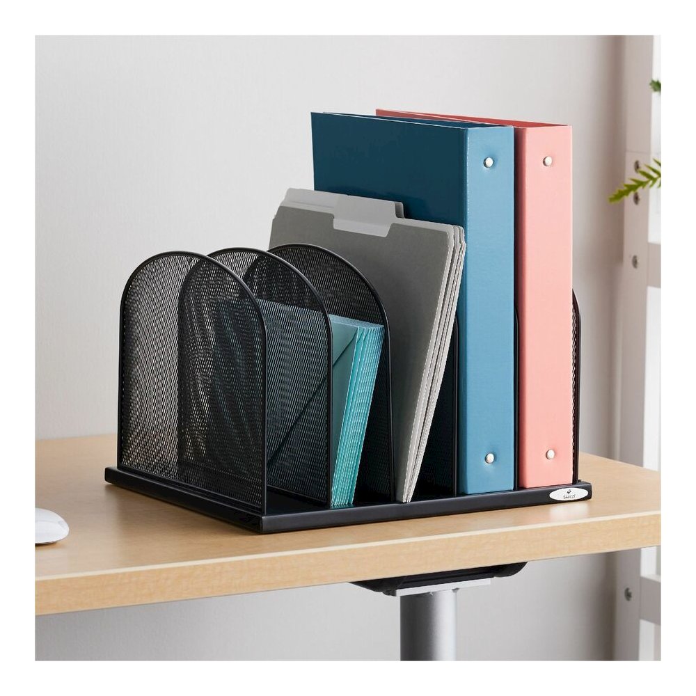 Safco Mesh Desk Organizers - 5 Compartment(s) - Compartment Size : 2'' - 8.25'' Height x 12.50'' Width x 11.25'' Depth - Desktop - Powder Coated - Black - Steel - 1 Each