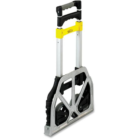 Safco Stow-Away Hand Truck - Telescopic Handle - 110 lb Capacity - 4 Casters - 5'' Caster Size - Aluminum - x 16.3'' Width x 25'' Depth x 39.5'' Height - Aluminum Frame - Silver, Black - 1 Each