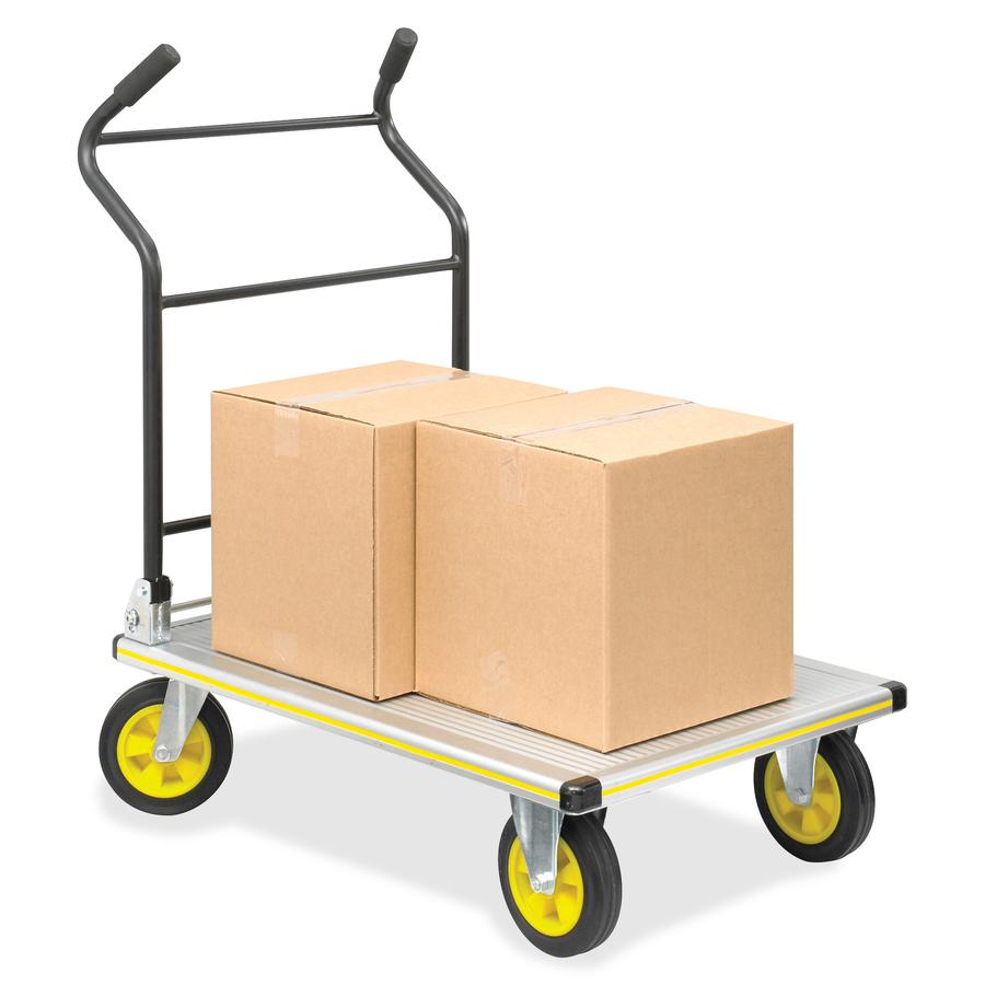Safco Stow-Away Platform Hand Truck - Tubular Handle - 1000 lb Load Capacity - 4 Casters - 7'' Caster Size - Aluminum - 24'' Width x 39'' Depth x 40'' Height - Aluminum Frame - Silver - 1 Each