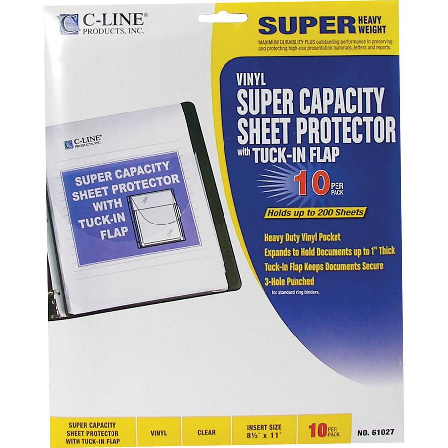 C-Line Super Capacity Super Heavyweight Vinyl Sheet Protectors with Tuck-In Flap - Clear, Top Loading, 11 x 8-1/2, 10/PK, 61027