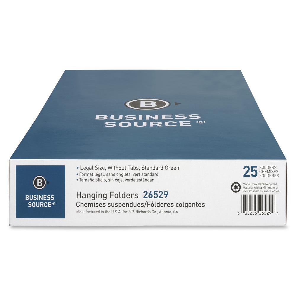 Business Source Legal Recycled Hanging Folder - 8 1/2'' x 14'' - 11 pt. - Green - 100% Recycled - 25 / Box