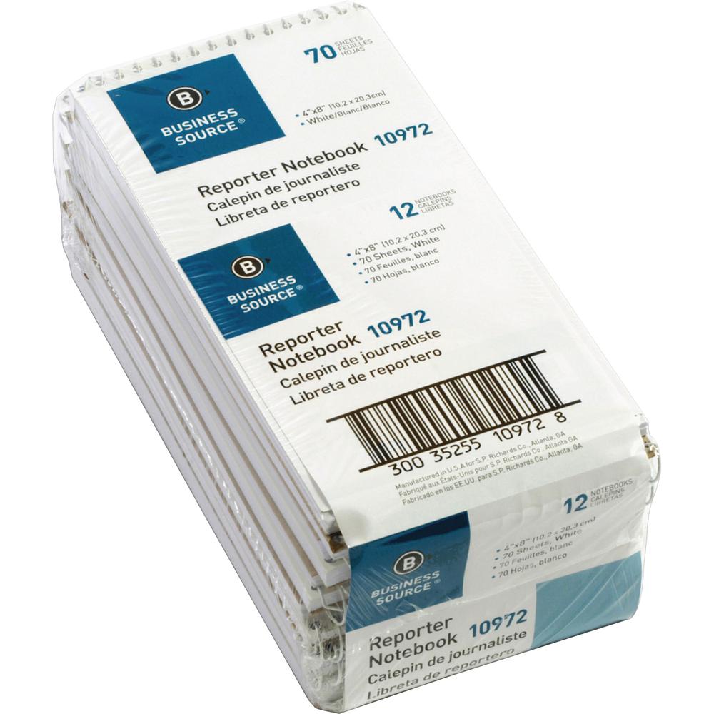 Business Source Coat Pocket-size Reporters Notebook - 70 Sheets - Spiral - 4'' x 8'' Sheet Size - White Paper - 12 / Dozen