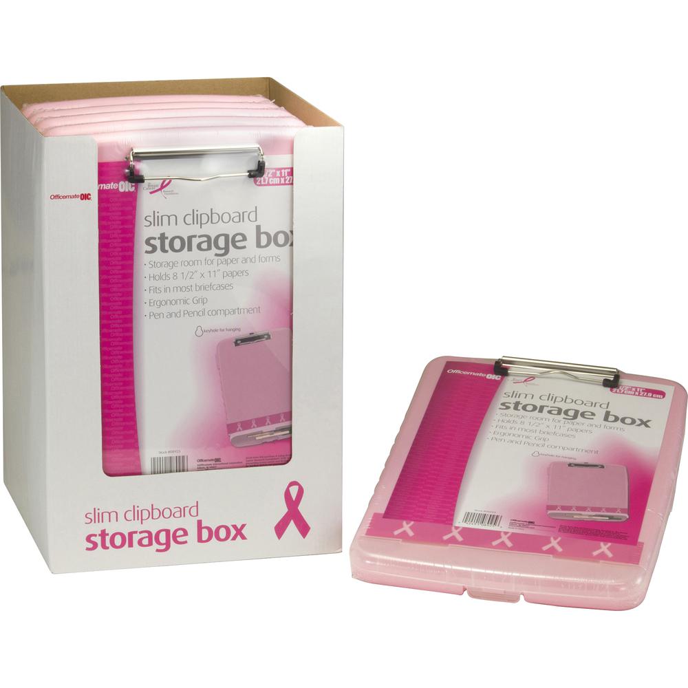 Officemate Slim Clipboard Storage Box - 11'' - Pink - 1 Each