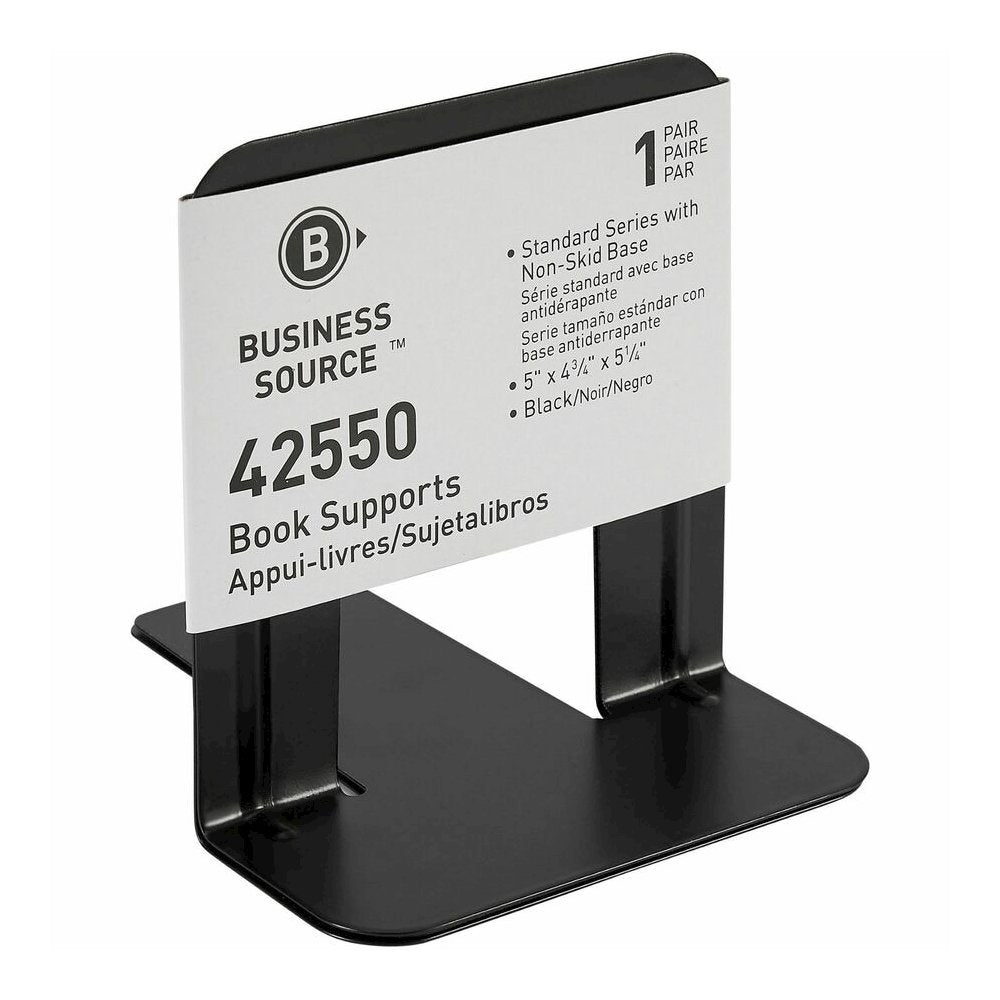 Business Source Heavy-gauge Steel Book Supports - 5.25'' Height x 5'' Width x 4.75'' Depth - Desktop - Non-skid Base, Scratch Resistant, Stain Resistant - Black - Steel - 2/Pair - 6 / Box
