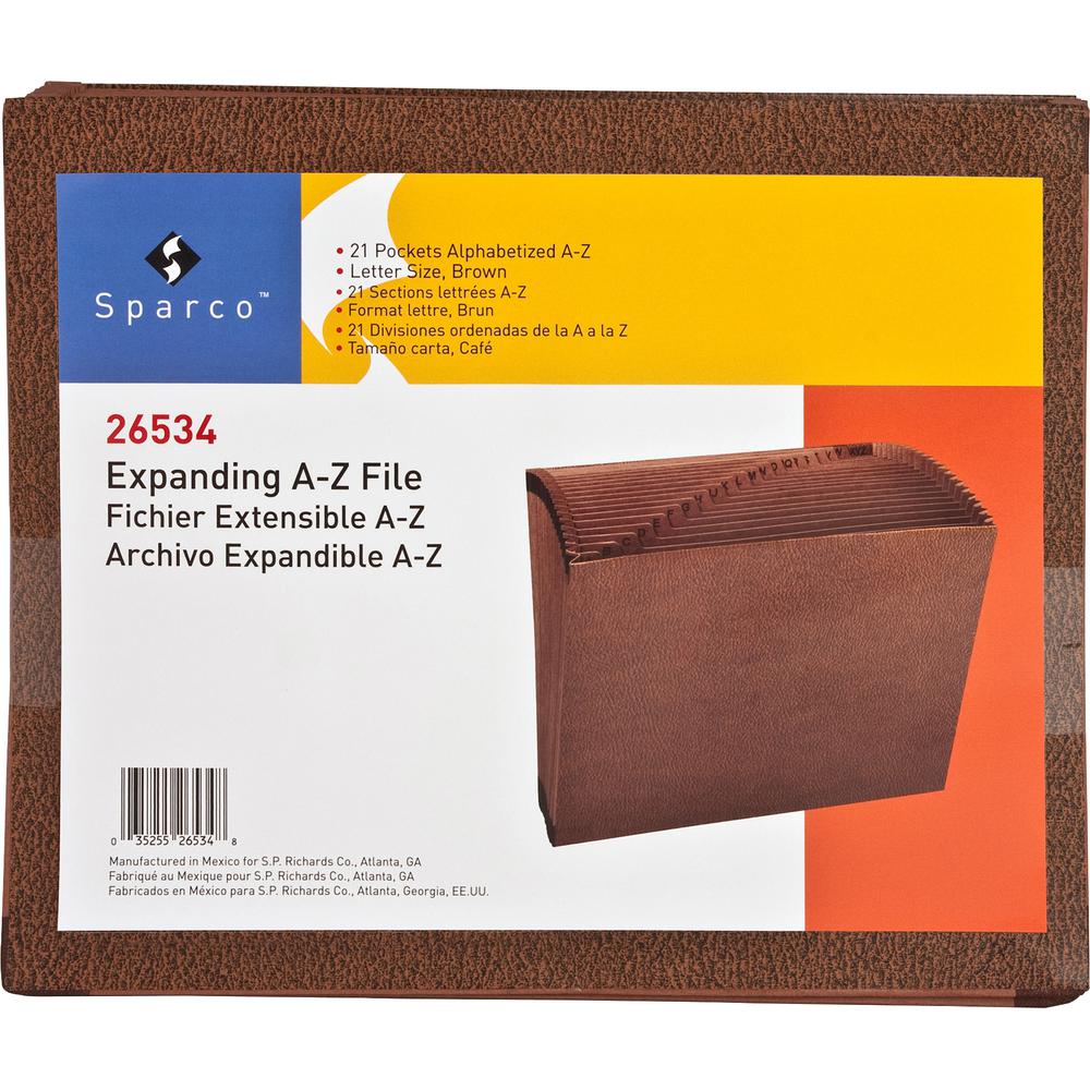 Business Source Letter Recycled Expanding File - 8 1/2'' x 11'' - 21 Pocket(s) - Brown - 30% Recycled - 1 Each