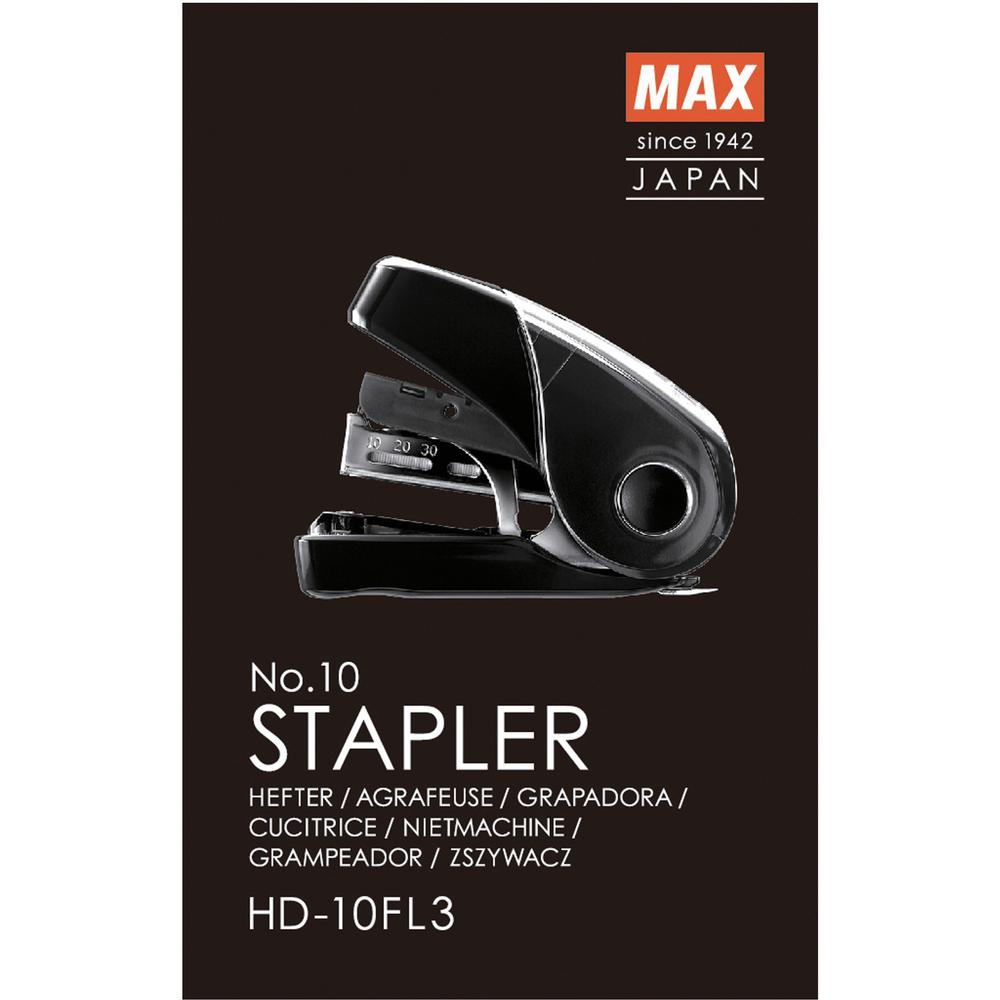 MAX Flat Clinch Mini Stapler - Staples Upto 25 Sheet - Black - 1 Each - Max
