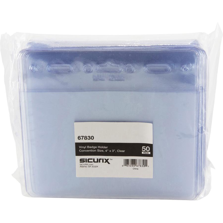 SICURIX ID Badge Holder - Horizontal - 4'' x 3'' x - Vinyl - 50 / Pack - Clear