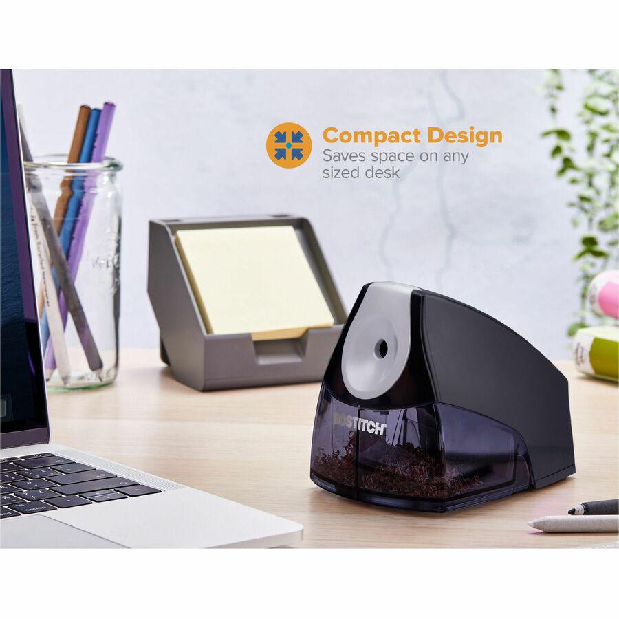 Bostitch Personal Electric Pencil Sharpener - Desktop - 1 Hole(s) - Helical - 4'' Height x 3.5'' Width x 5'' Depth - Black, Silver - 1 Each