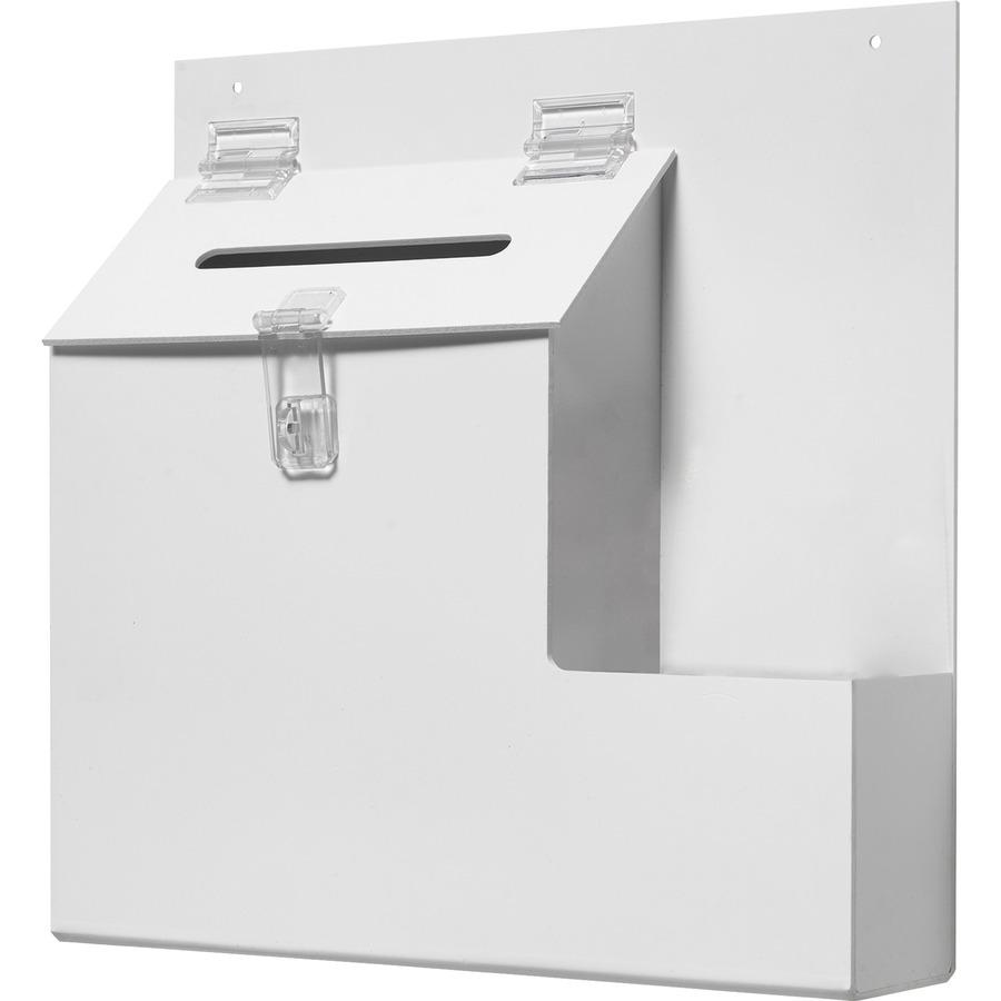 Deflecto Suggestion Box - External Dimensions: 13.8'' Width x 3.6'' Depth x 13'' Height - Key Lock Closure - Plastic - White - For Suggestion Card - 1 Each - deflecto