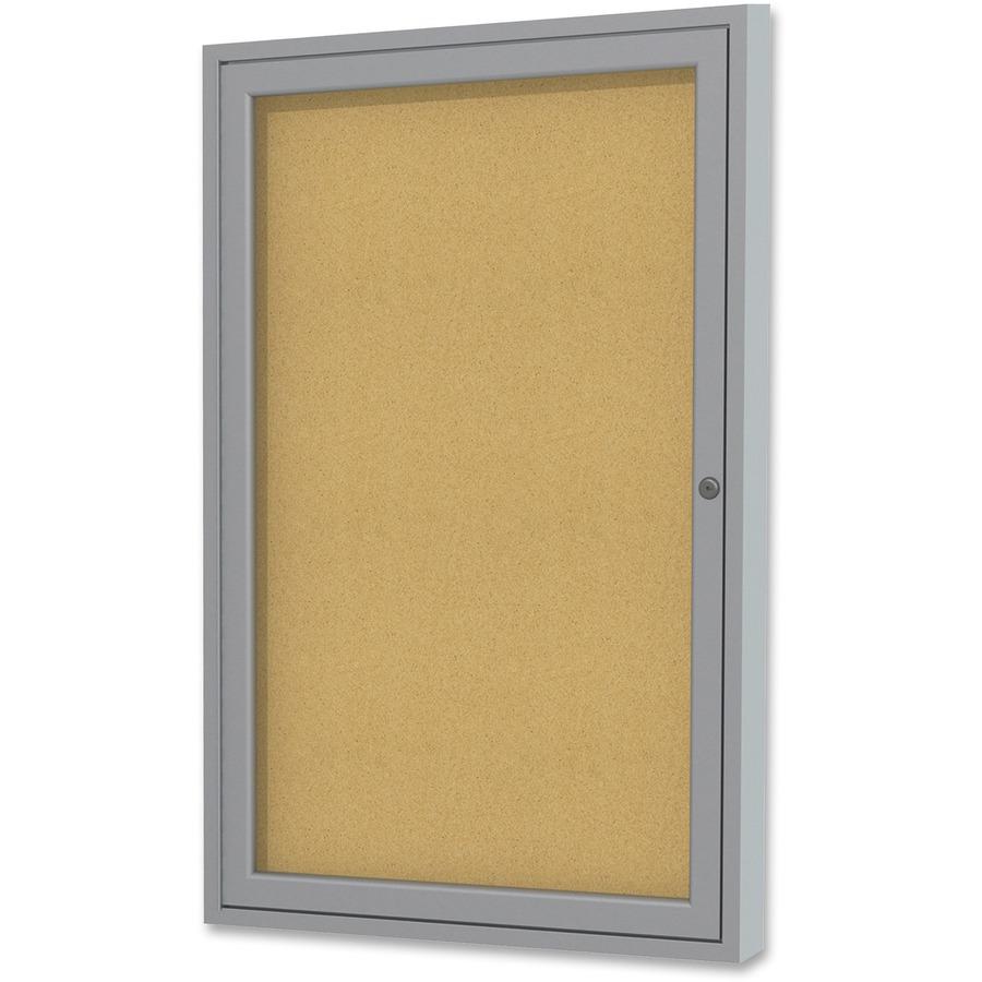 Ghent 1-door Enclosed Indoor Bulletin Board - 36'' Board Height x 24'' Board Width - Natural Cork Surface - Shatter Resistant - 1 Each