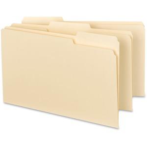 Business Source 1/3 Tab Cut Legal Recycled Top Tab File Folder - 8 1/2'' x 14'' - Top Tab Location - Assorted Position Tab Position - Manila - 10% Recycled - 100 / Box