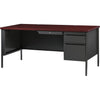Lorell Fortress Series 66'' Right-Pedestal Desk - Rectangle Top - 66'' Table Top Width x 30'' Table Top Depth x 1.12'' Table Top Thickness - 29.50'' HeightAssembly Required - Laminated, Mahogany - Steel -