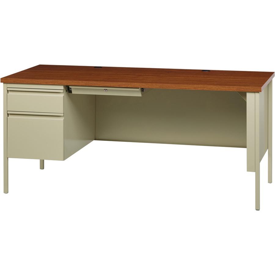 Lorell Fortress Series Left-Pedestal Desk - Rectangle Top - 66'' Table Top Width x 30'' Table Top Depth x 1.12'' Table Top Thickness - 29.50'' HeightAssembly Required - Oak, Oak Laminate, Putty - Steel -